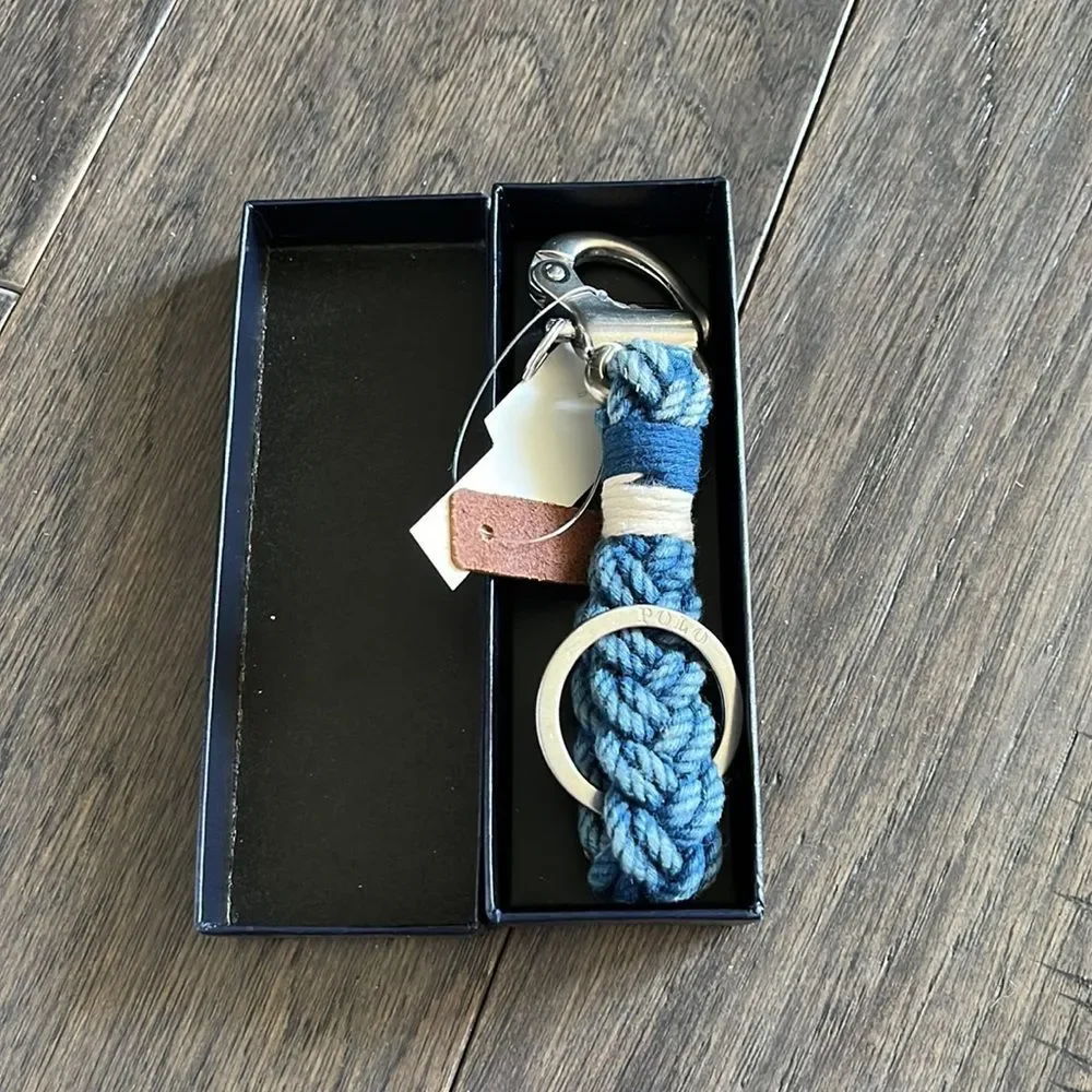 Polo Ralph Lauren FOB Cotton Keychain Key Chain Nautical Indigo Blue lanyard
